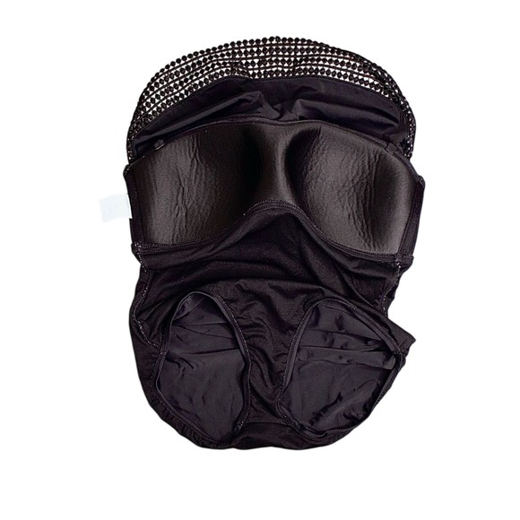 Kona Sol Black Crochet Ruffled 1pc Moderate Coverage Swimsuit MEDIUM Vacation - Picture 7 of 10